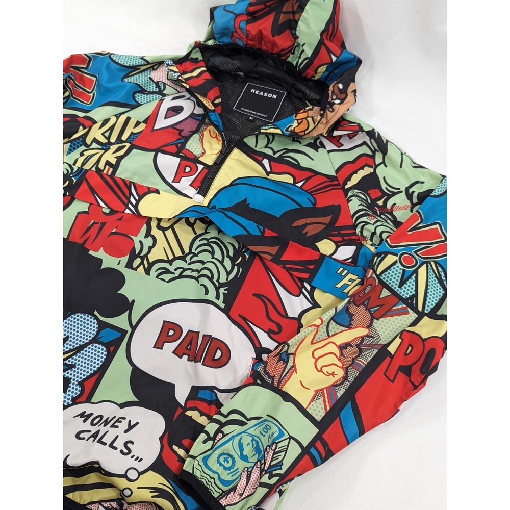 Reason Brand Money Calls Comic Print Windbreaker Anorak Multicolor Mens Medium